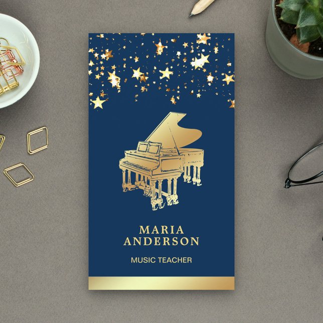 Gold Foil Confetti Grand Piano Musician Pianist Visitkort (Skapare uppladdad)