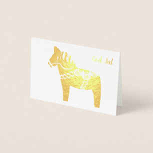 Gold Foil Dala Horse God Jul-hälsningskort Folierat Kort