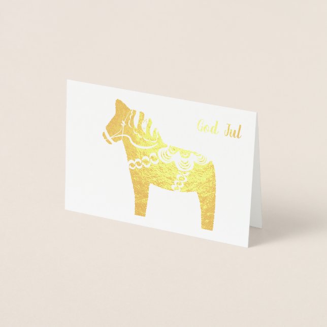 Gold Foil Dala Horse God Jul-hälsningskort Folierat Kort (Framsida)