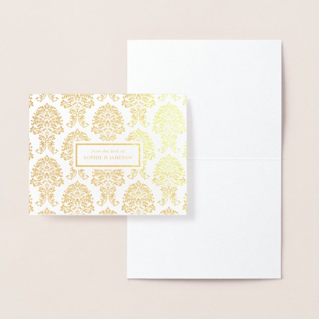Gold Foil Damask Personal Stationery Folierat Kort (Display)