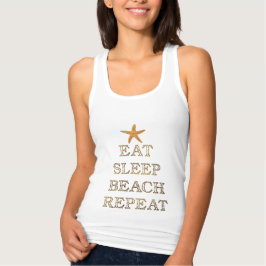 Gold Foil EAT SLEEP BEACH REPEAT Typography Linne Med Racerback