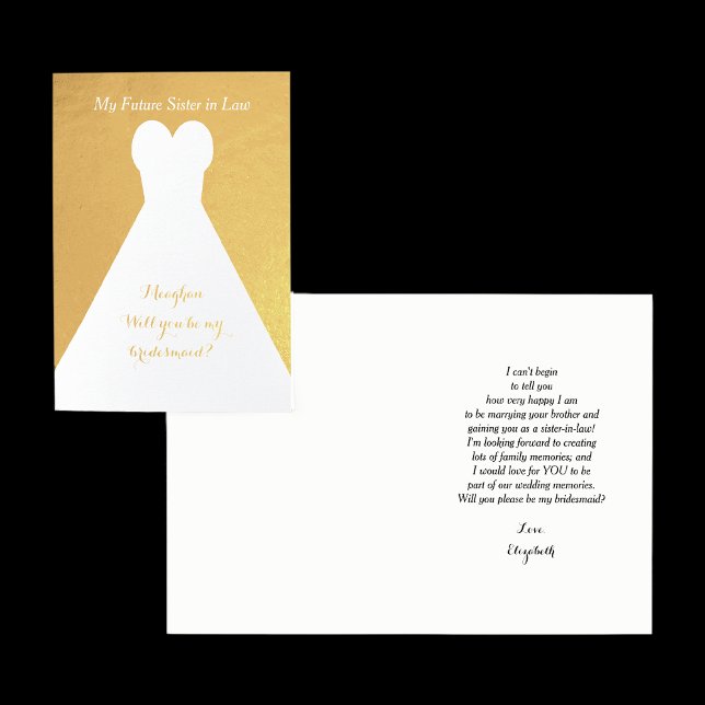 Gold Foil Future Sister in Law Bridesmaid Dikt Folierat Kort (Skapare uppladdad)