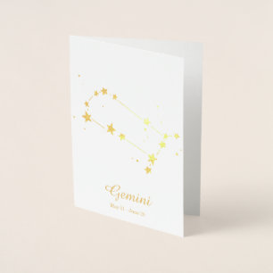 Gold Foil GEMINI Zodiac Sign Constellation Folierat Kort