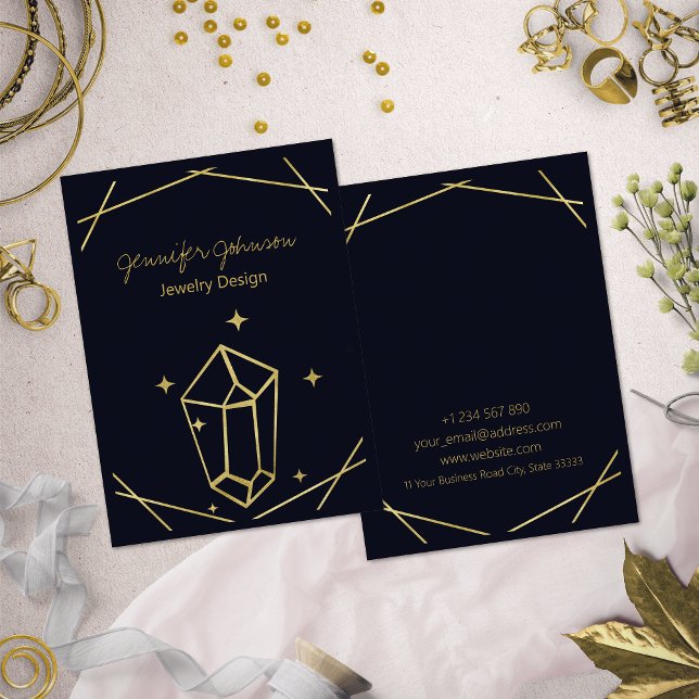 Gold Foil Geometric Earring Holder Black Visitkort (Skapare uppladdad)
