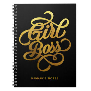 Gold Foil Girl Chef Typography Black Anteckningsbok