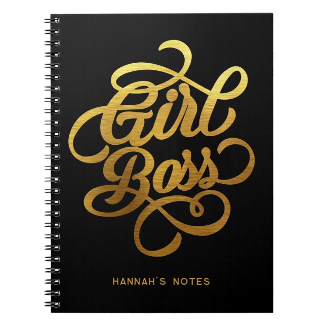 Gold Foil Girl Chef Typography Black Anteckningsbok (Framsidan)