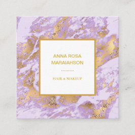 *~* Gold Foil Girly Luxe Lavender Marble Modern Fyrkantigt Visitkort