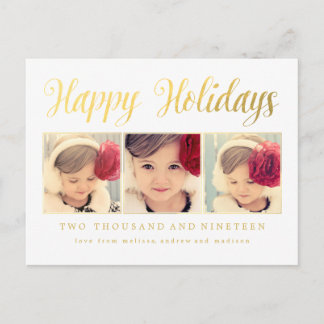 Gold Foil Glad helg Julafton Photo Ram vykort
