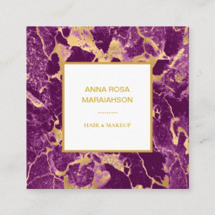 *~* Gold Foil Glam Lila Marble Modern Chic Girly Fyrkantigt Visitkort