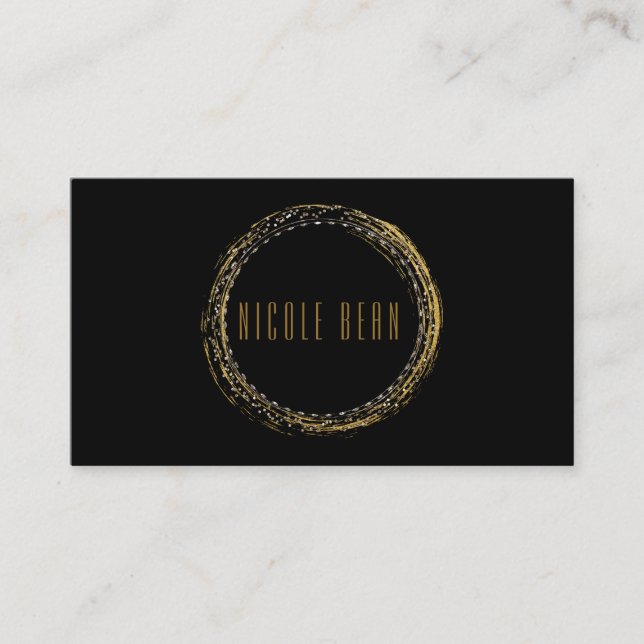 Gold Foil Glamor Circle Black Affärskort Visitkort (Framsida)