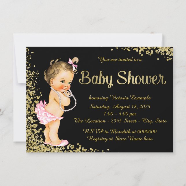 Gold Foil Glitter Girl Baby Shower Inbjudningar (Framsida)