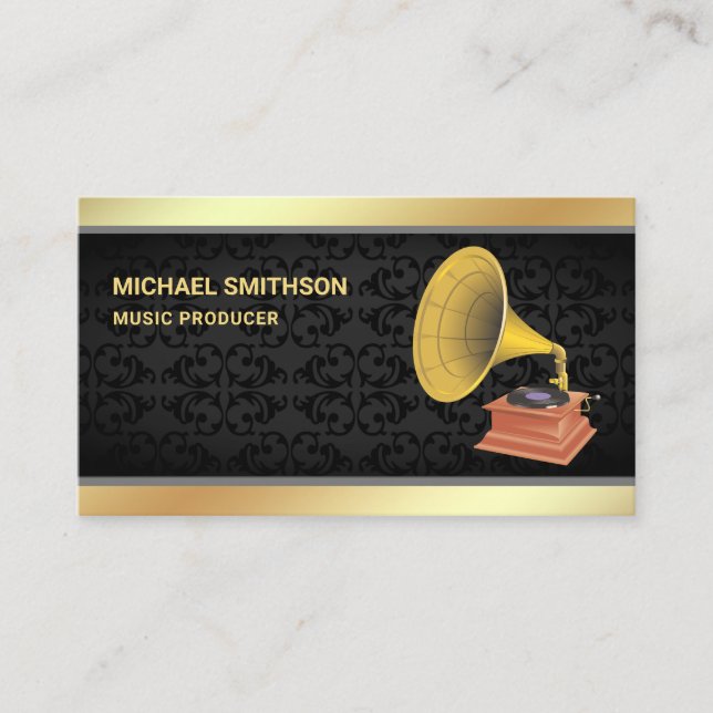 Gold Foil Gramophone Music Producent, svart kaffek Visitkort (Framsida)