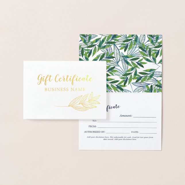 Gold Foil Greenery Calligraphy Gift-certifikat Folierat Kort (Display)