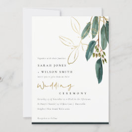 GOLD FOIL GRÖNT EUCALYPTUS FOLIAGE WEDDING INVITE TACK KORT