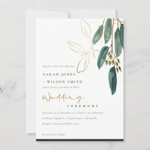 GOLD FOIL GRÖNT EUCALYPTUS FOLIAGE WEDDING INVITE TACK KORT