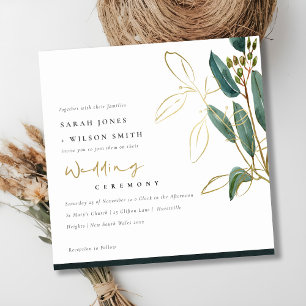 GOLD FOIL GRÖNT EUCALYPTUS FOLIAGE WEDDING INVITE TACK KORT