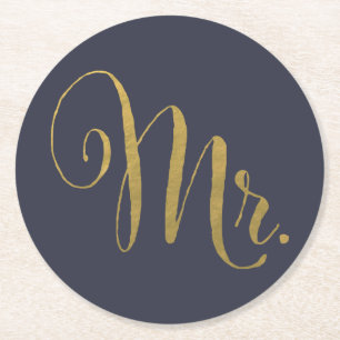 Gold Foil Hans på hennes Mr & Matching Underlägg Papper Rund