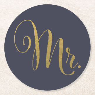 Gold Foil Hans på hennes Mr & Matching Underlägg Papper Rund