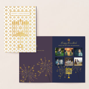 GOLD FOIL Hanukkah PHOTO Collage Mauve Blue Folierat Kort