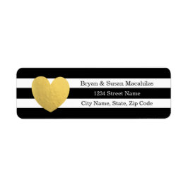 Gold Foil Heart Black Rand Bröllop adressetikett Returadress Etikett