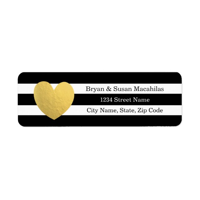 Gold Foil Heart Black Rand Bröllop adressetikett Returadress Etikett (Framsidan)
