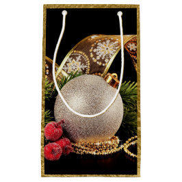 Gold Foil Helgdag Ribbon Silver Boll Gift Bag