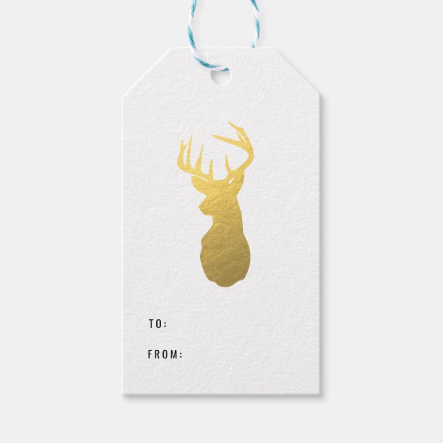 Gold Foil Hjort Gift-Märkre | Jul Presentetikett (Framsidan)