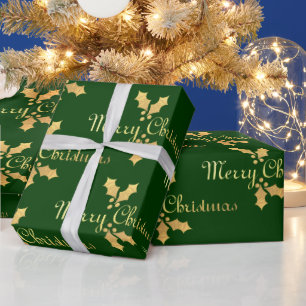 Gold Foil Holly God jul Presentpapper