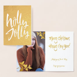 Gold Foil Holly Jolly jul DIN PHOTO Inside Folierat Kort