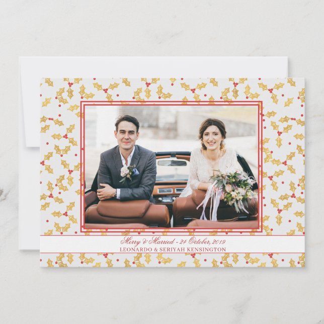 Gold Foil Holly Merry Married julfoto Julkort (Framsida)