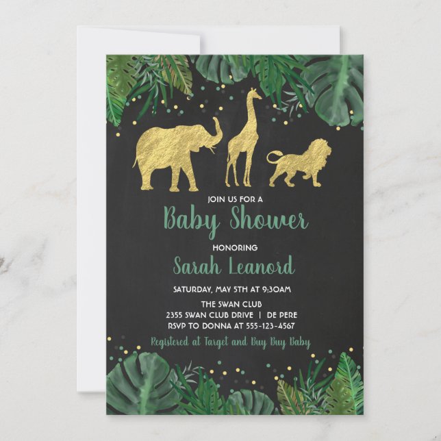 Gold Foil Jungle Safari Animal Shower-inbjudan Inbjudningar (Framsida)