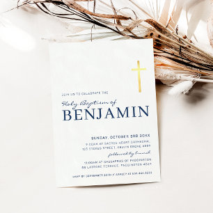 GOLD FOIL KOR moderna baptism - minsta marinblått Inbjudningar