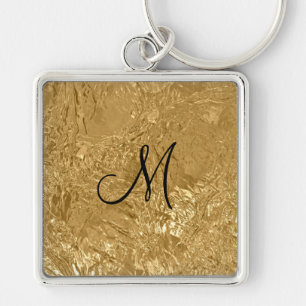 Gold Foil, krossad Fyrkantig Silverfärgad Nyckelring