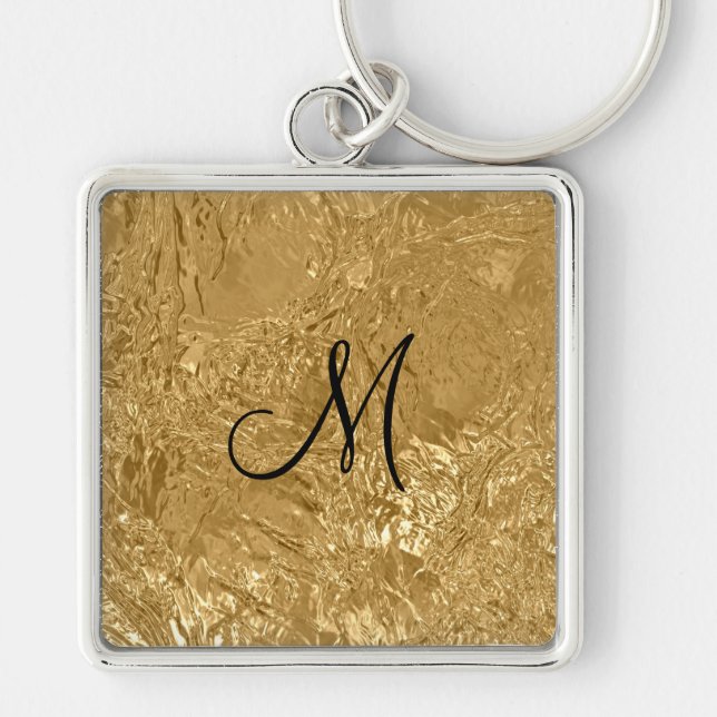 Gold Foil, krossad Fyrkantig Silverfärgad Nyckelring (Framsidan)