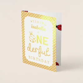 Gold Foil Ladybug Onederful Birthday Folierat Kort