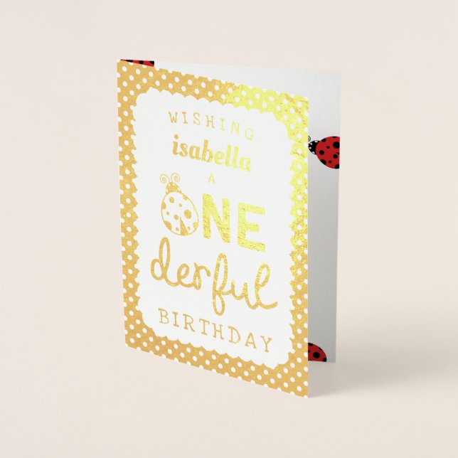 Gold Foil Ladybug Onederful Birthday Folierat Kort (Framsida)
