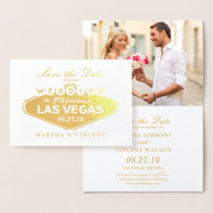 Gold Foil Las Vegas Sign Bröllop spara datum Folierat Kort