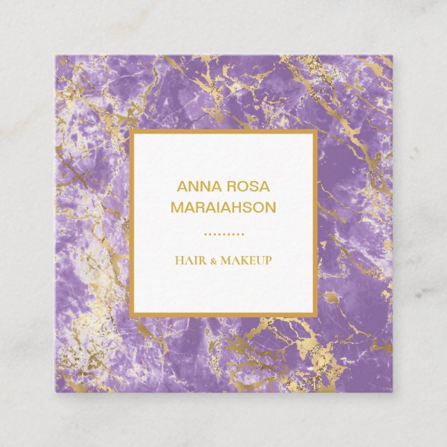 *~* Gold Foil Lavender Marble Modern Girly Luxe Fyrkantigt Visitkort (Framsida)