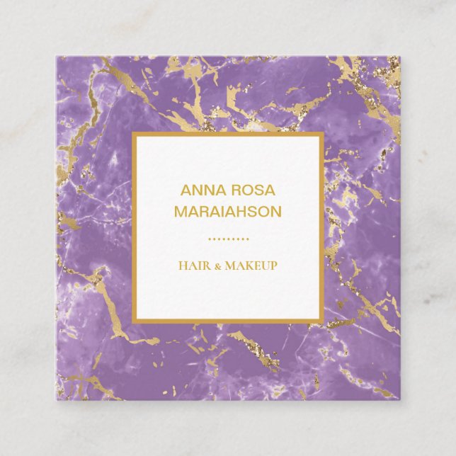 *~* Gold Foil Lavender Marble Modern Luxe Girly Fyrkantigt Visitkort (Framsida)