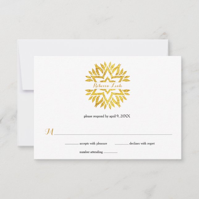 Gold Foil look Star Mandala Bat mitzvah Reply OSA Kort (Framsida)