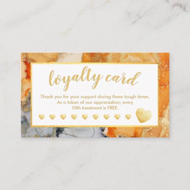 Gold Foil Loyalty Card Orange Grått Abstrakt Lojalitetskort (Framsida)