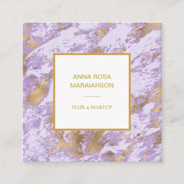 *~* Gold Foil Luxe Lavender Marble Modern Girly Fyrkantigt Visitkort (Framsida)