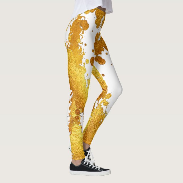 Gold Foil Luxury Paint Splatter Stänk Abstrakt Leggings (Höger)