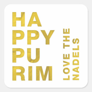Gold Foil Lycklig Purim Modern Stickers Fyrkantigt Klistermärke