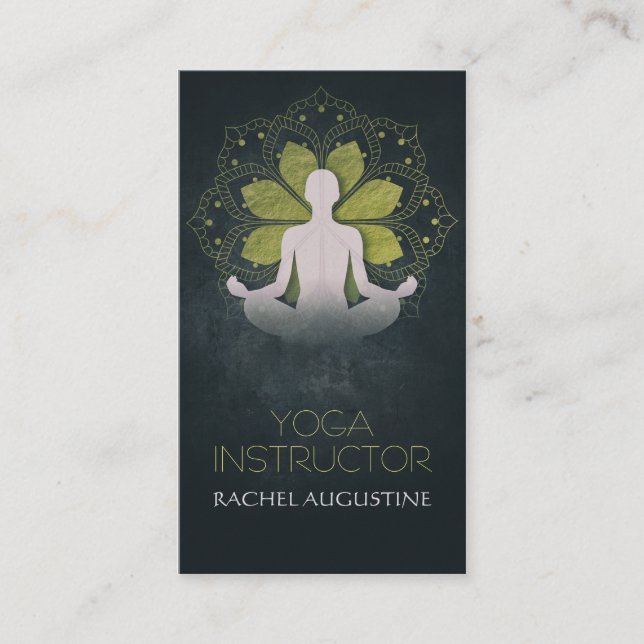 Gold Foil Mandala Blommigt & Yoga Meditation Pose  Visitkort (Framsida)