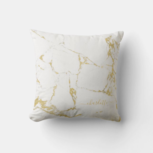 Gold foil marble agate abstrakt modern guld throw kudde (Framsida)
