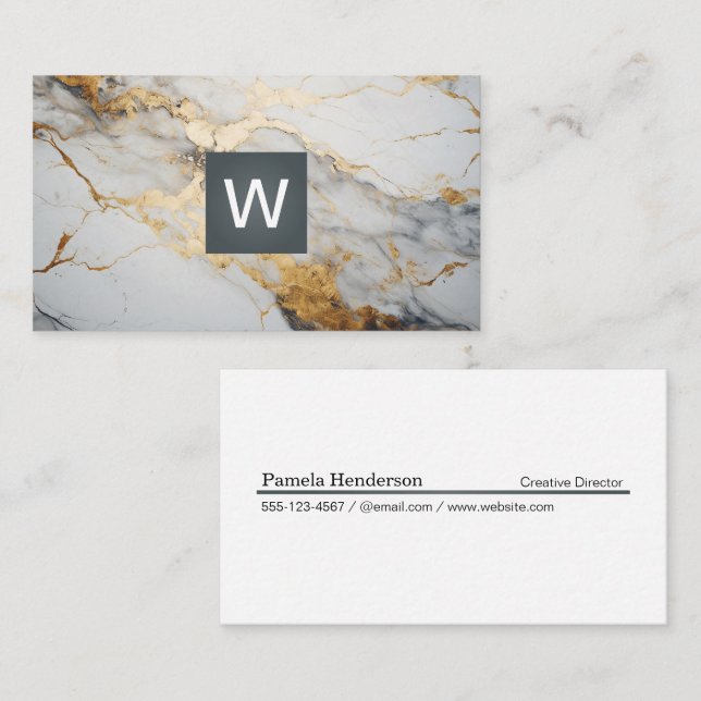 Gold Foil Marble | Monogram Classic Visitkort (Fram/baksida)