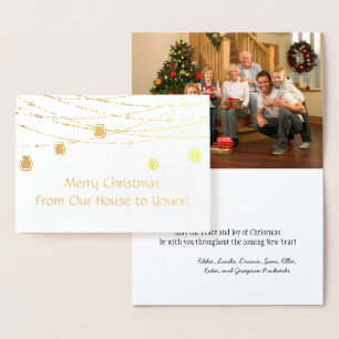 Gold Foil Mason Burk String Ljus Photo jul Folierat Kort