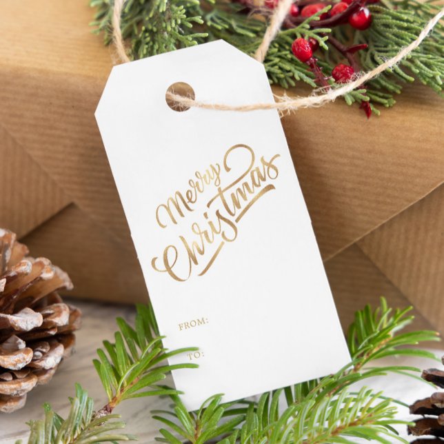 Gold Foil med minimalt God jul-skript Presentetikett (Skapare uppladdad)