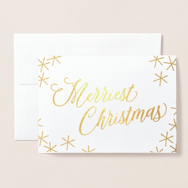 Gold Foil Merriest jul Stars Greykort Folierat Kort (Framsida med kuvert)